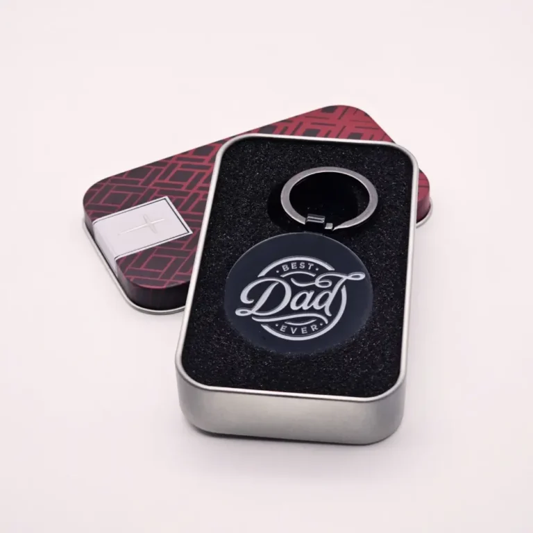 Keychain says "Best Dad Ever" in box