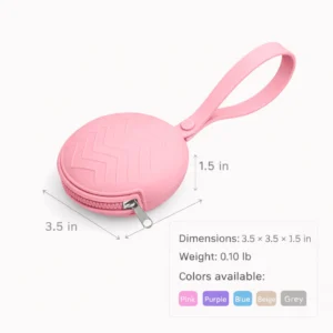 Pink silicone pacifier holder with zipper for baby pacifier storage